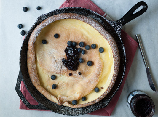 blueberry Dutch baby recipe with biodynamic blueberry jelly