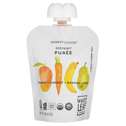 Organic Regeneratively Farmed® Mango + Carrot + Banana + Pear Puree | White Leaf Provisions Carrot Baby Food Pouch