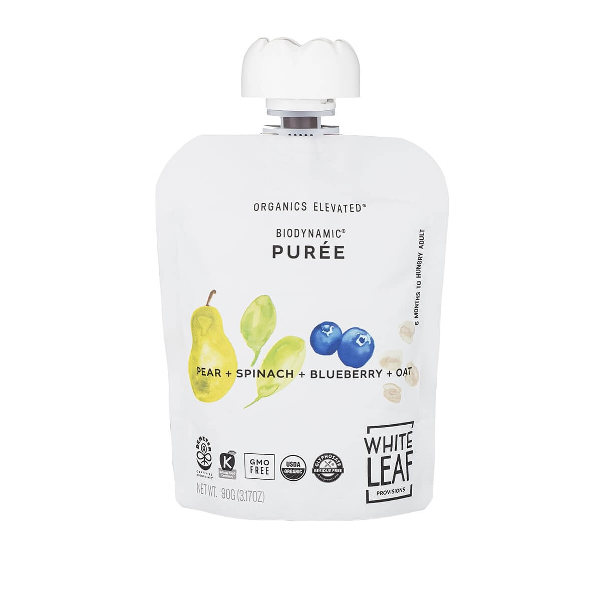 Organic Regeneratively Farmed Pear + Spinach + Blueberry + Oat Toddler Food Pouch | White Leaf Provisions