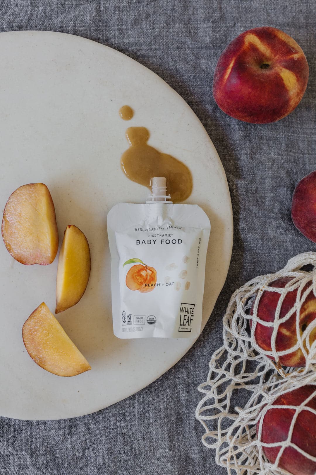 Organic Regeneratively Farmed® Peach + Oat Puree | White Leaf Provisions