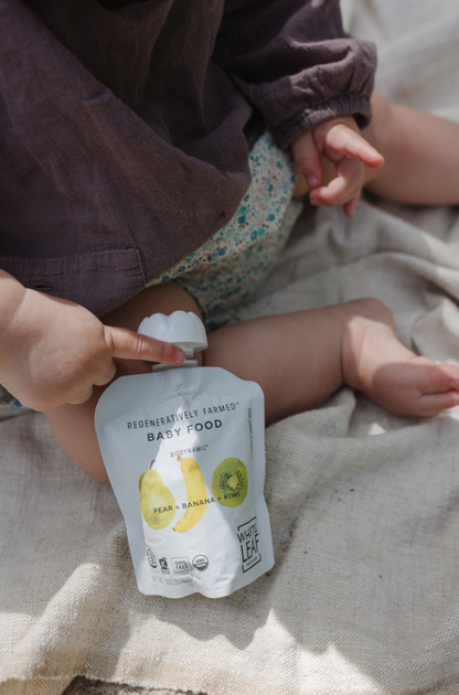 Organic Regeneratively Farmed® Pear + Banana + Kiwi Baby Food Pouch | White Leaf Provisions